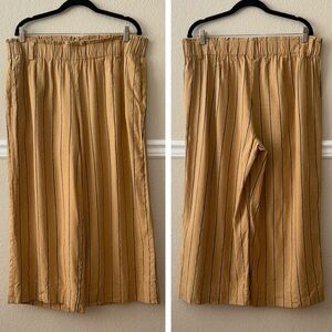 J. Jill Linen Stretch Cropped Wide Leg Pants Striped Golden Yellow Large